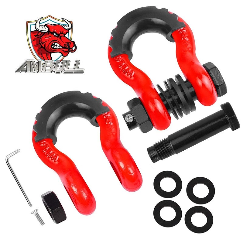 AMBULL Shackles 3/4" D Ring Shackle (2 Pack) 45,000lb Break Strength with 7/8" Pin, Anti Theft Security Screws, Isolator & Washer Kits for Use with Tow Strap Winch Truck Vehicle Recovery, Red - Image 2